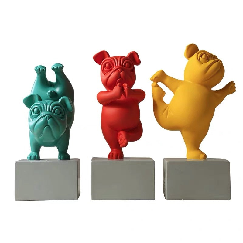 Statuette Chien Bulldog en Résine – Figurine Abstraite Yoga Déco Moderne pour Maison et Bureau