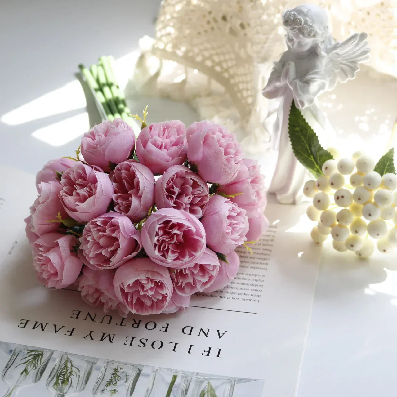 Bouquet de Pivoines en Soie, 27 Fleurs, Multicolore