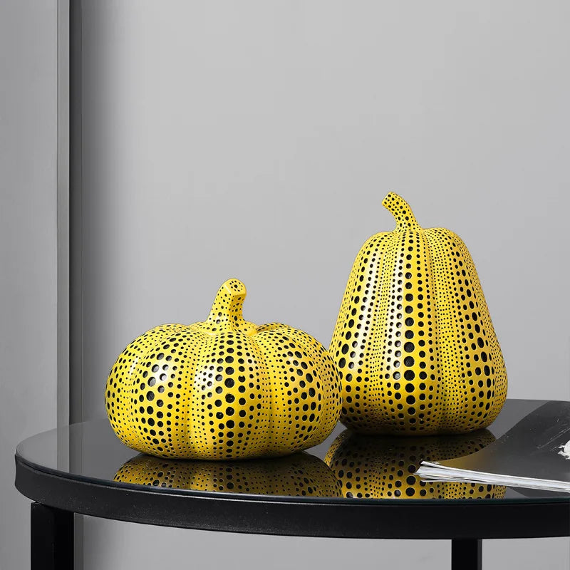 Figurines Décoratives Jaunes Style Kusama – Sculptures Pop Art Modernes en Résine