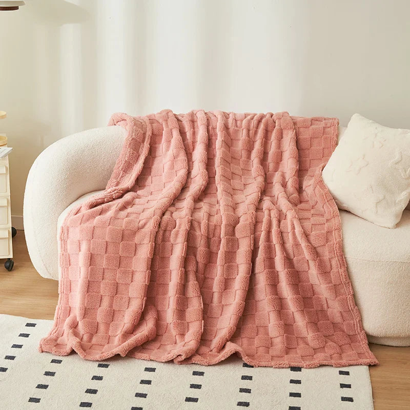 Plaid Polaire à Carreaux Doux et Chaud, Polyester