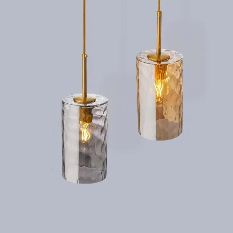 Suspension Cylindrique en Verre – Finition Dorée ou Grise