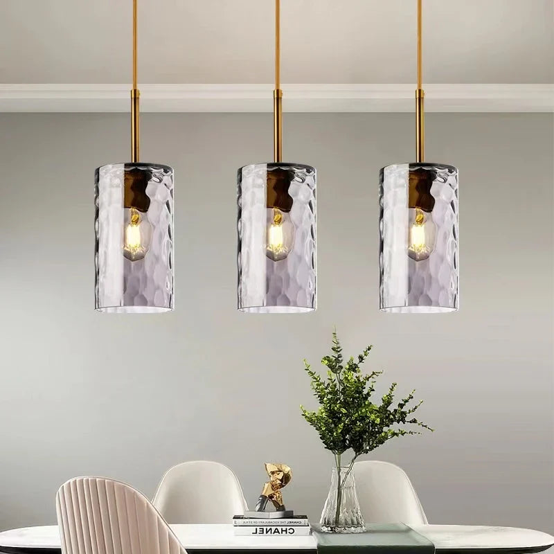 Suspension Cylindrique en Verre – Finition Dorée ou Grise