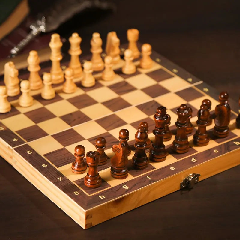Jeu d’Échecs Bois Pliable Magnétique, 24×24cm
