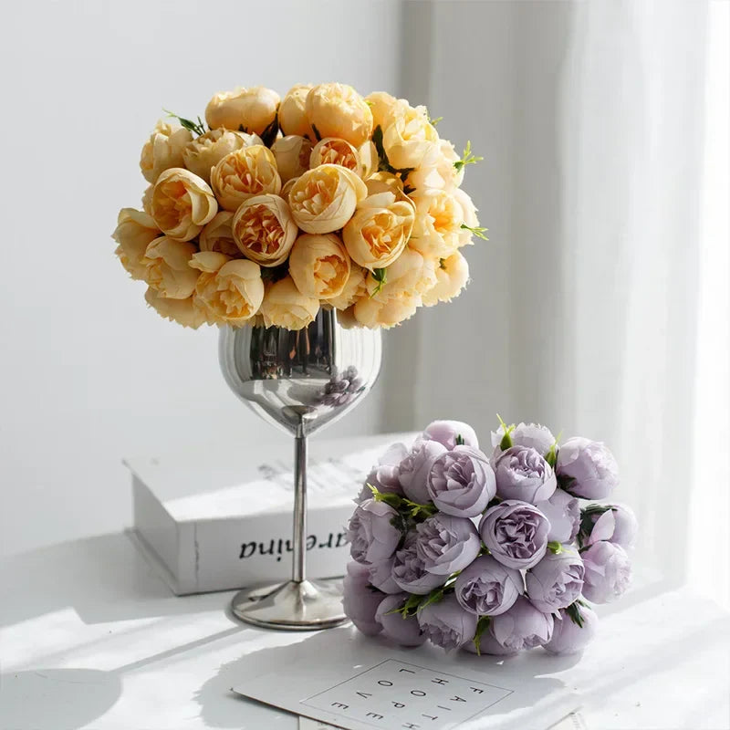 Bouquet de Pivoines en Soie, 27 Fleurs, Multicolore
