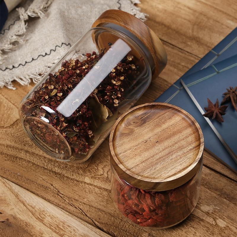 Bocaux Hermétiques en Verre avec Couvercle en Acacia
