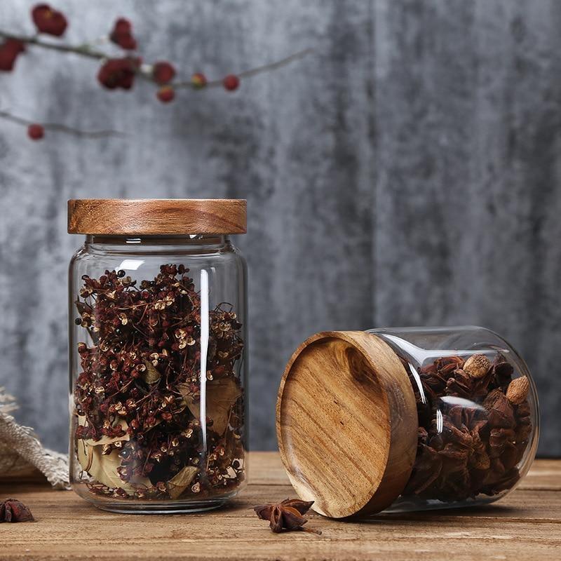 Bocaux Hermétiques en Verre avec Couvercle en Acacia