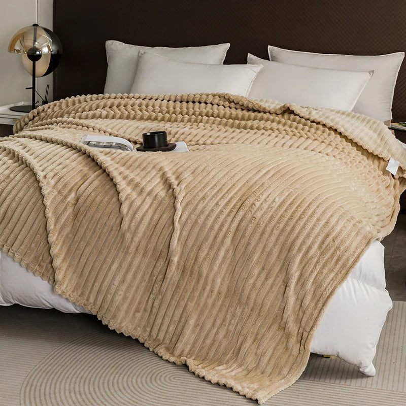 Plaid Polaire Rayé Doux et Chaud, Polyester
