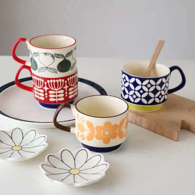 Tasses à Café en Céramique Rétro – Élégance Vintage avec 8 Motifs Uniques