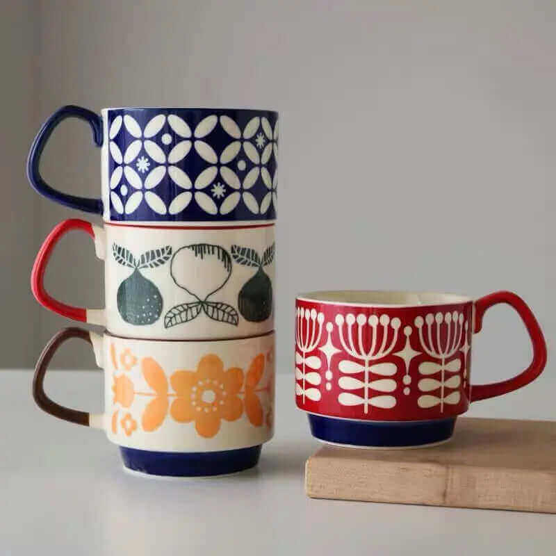 Tasses à Café Rétro en Céramique – 8 Motifs Uniques Disponibles
