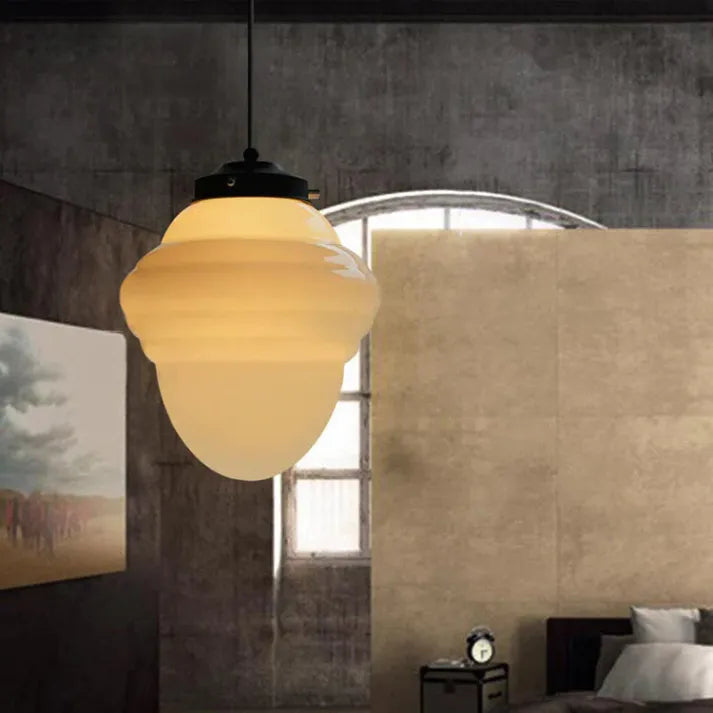 Suspension Vintage en Verre Opalin Blanc | Design Géométrique Élégant