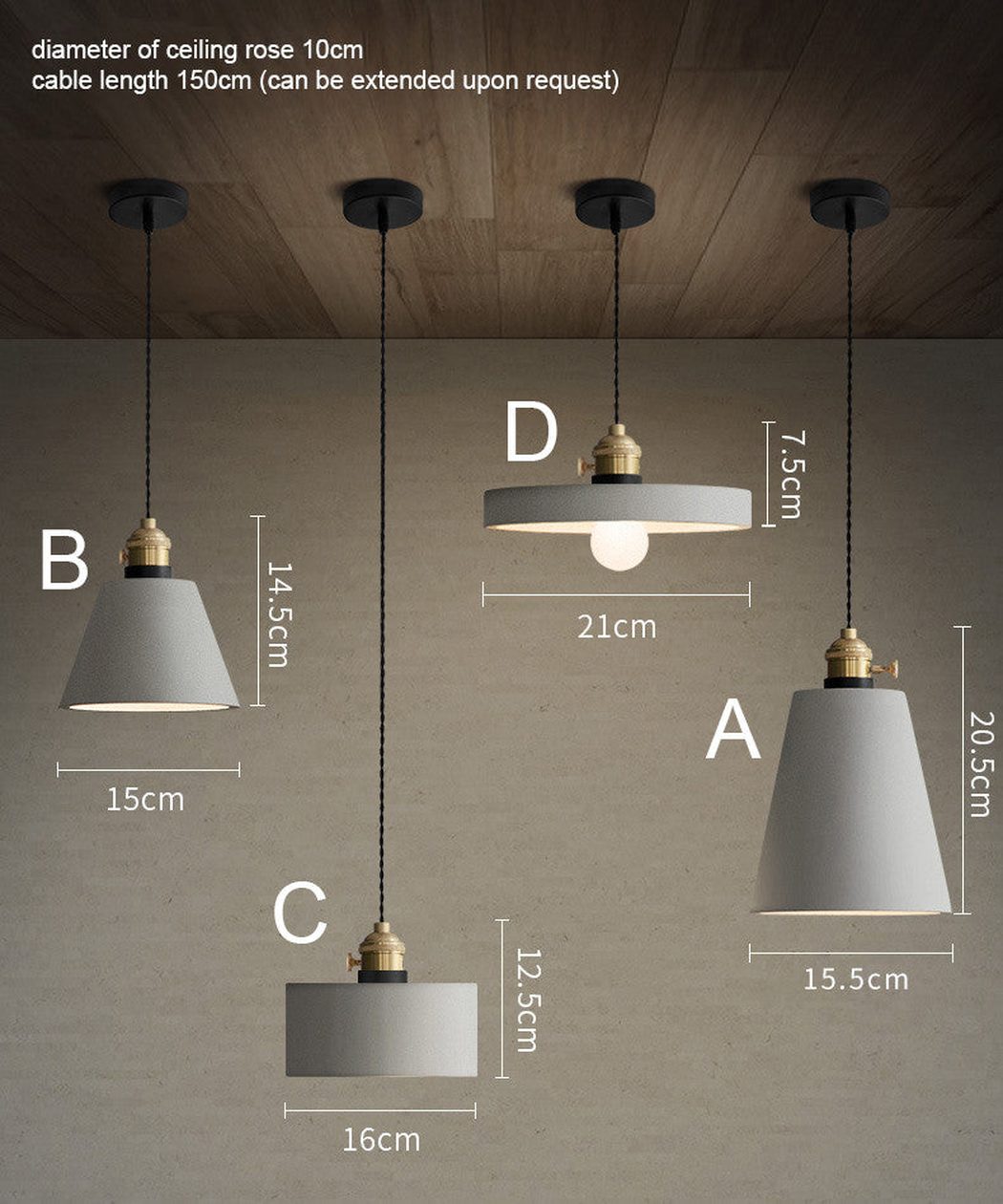 Suspension Béton Vasa avec Douille Laiton Design Brut