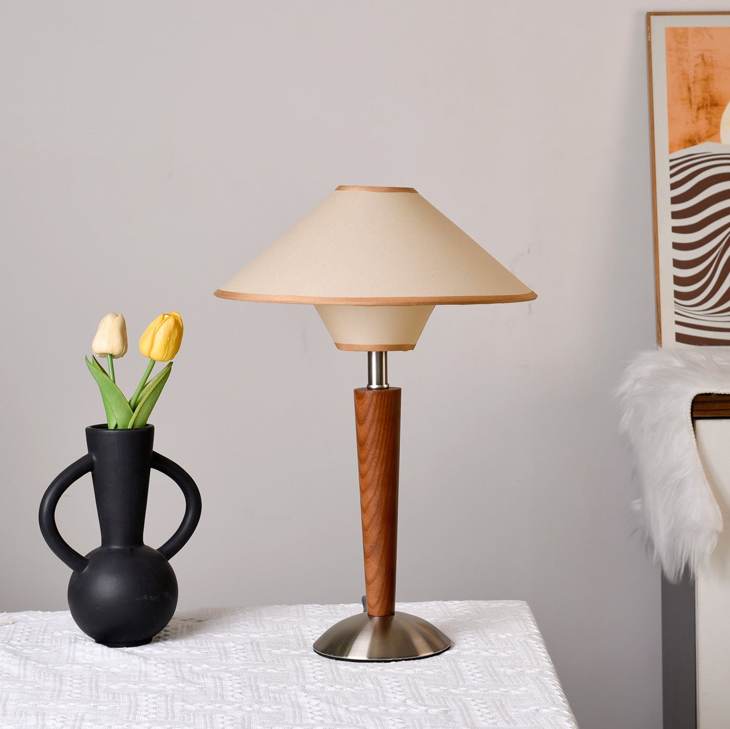 Lampe de Table Talonwood en Bois et Tissu
