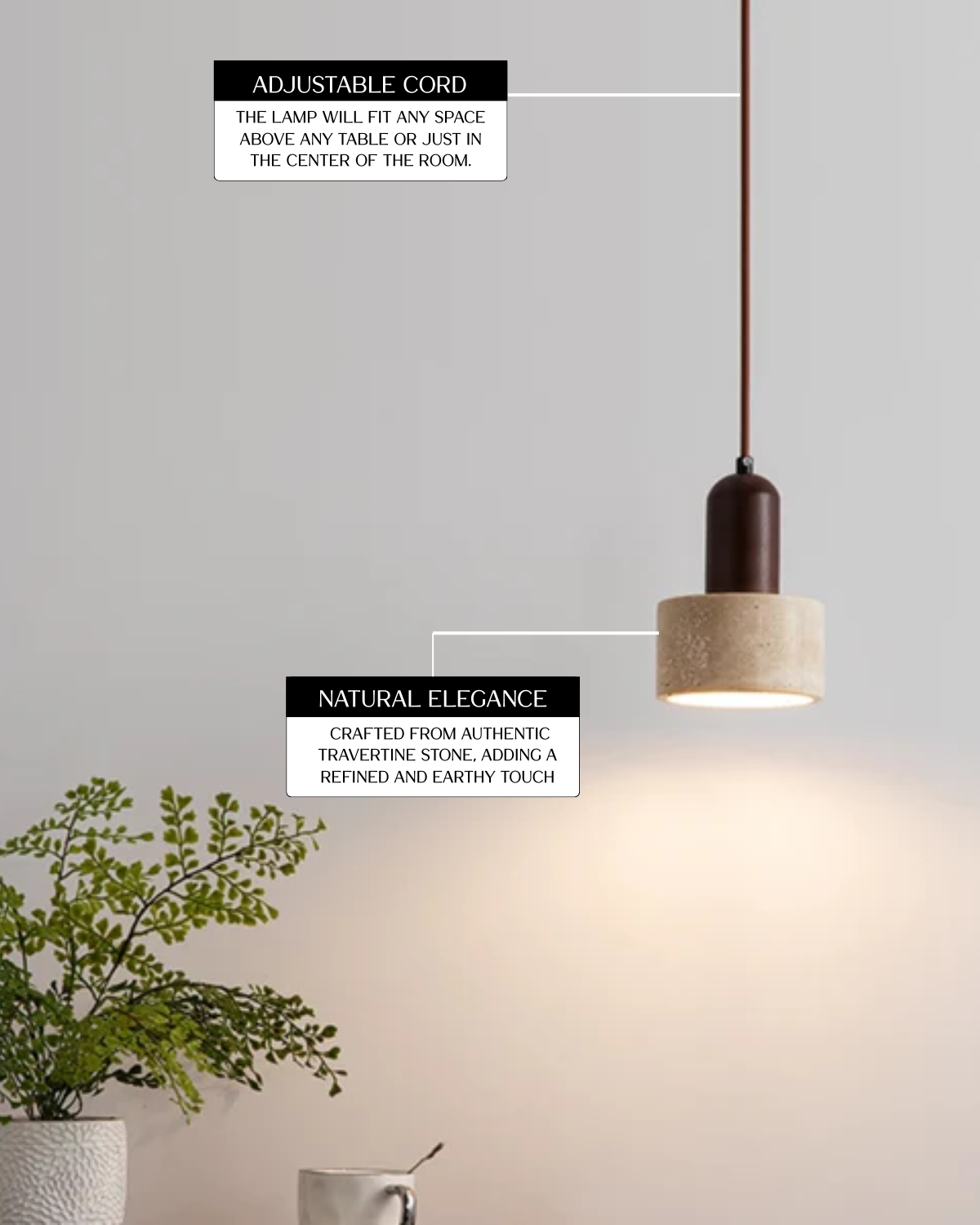 Suspension en Travertin Naturel, Design Minimaliste, E27