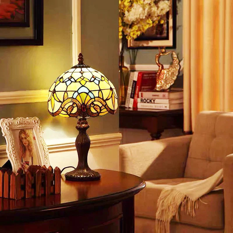 LumiArt - Lampe de Bureau Tiffany avec Verre Coloré et Col Ajustable