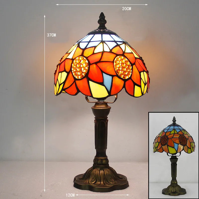 LumiArt - Lampe de Bureau Tiffany avec Verre Coloré et Col Ajustable