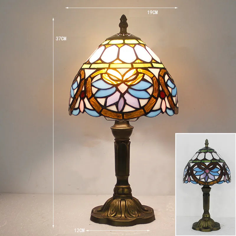 LumiArt - Lampe de Bureau Tiffany avec Verre Coloré et Col Ajustable