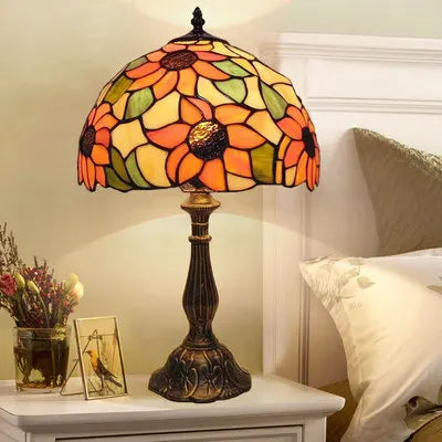 LumiArt - Lampe de Bureau Tiffany avec Verre Coloré et Col Ajustable