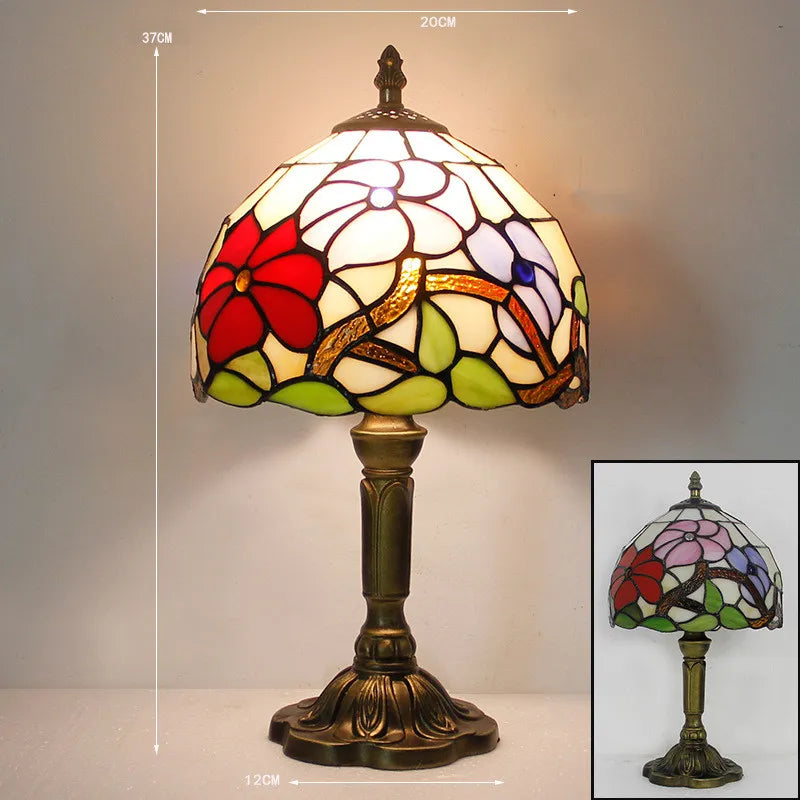 LumiArt - Lampe de Bureau Tiffany avec Verre Coloré et Col Ajustable