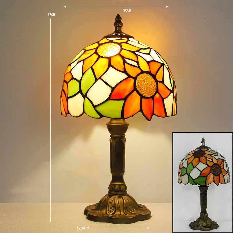 LumiArt - Lampe de Bureau Tiffany avec Verre Coloré et Col Ajustable