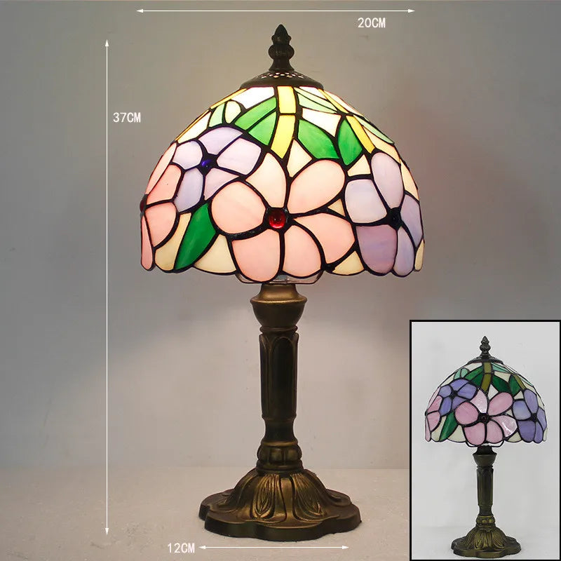 LumiArt - Lampe de Bureau Tiffany avec Verre Coloré et Col Ajustable