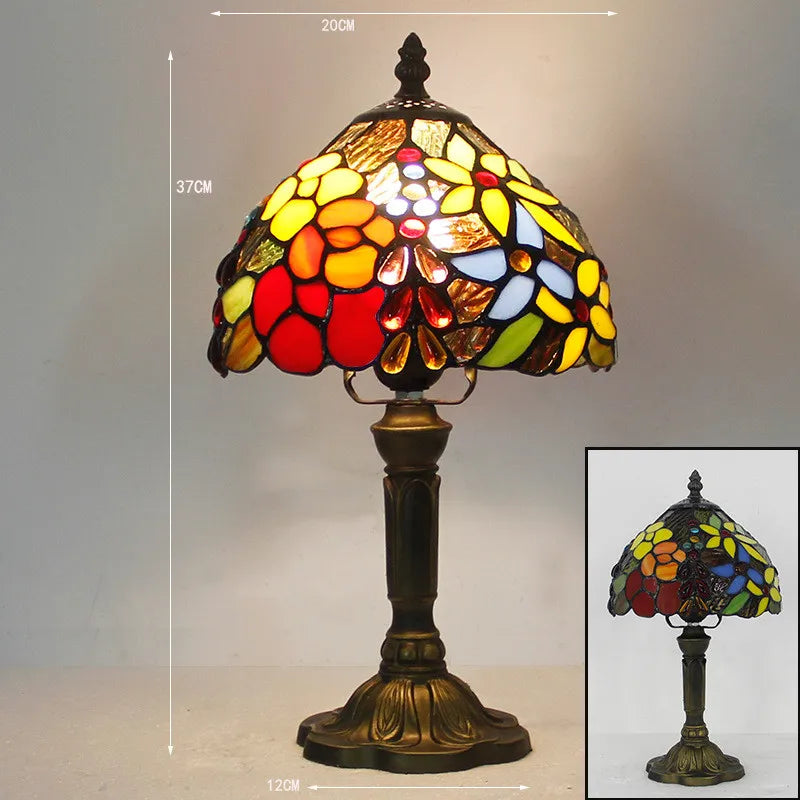 LumiArt - Lampe de Bureau Tiffany avec Verre Coloré et Col Ajustable