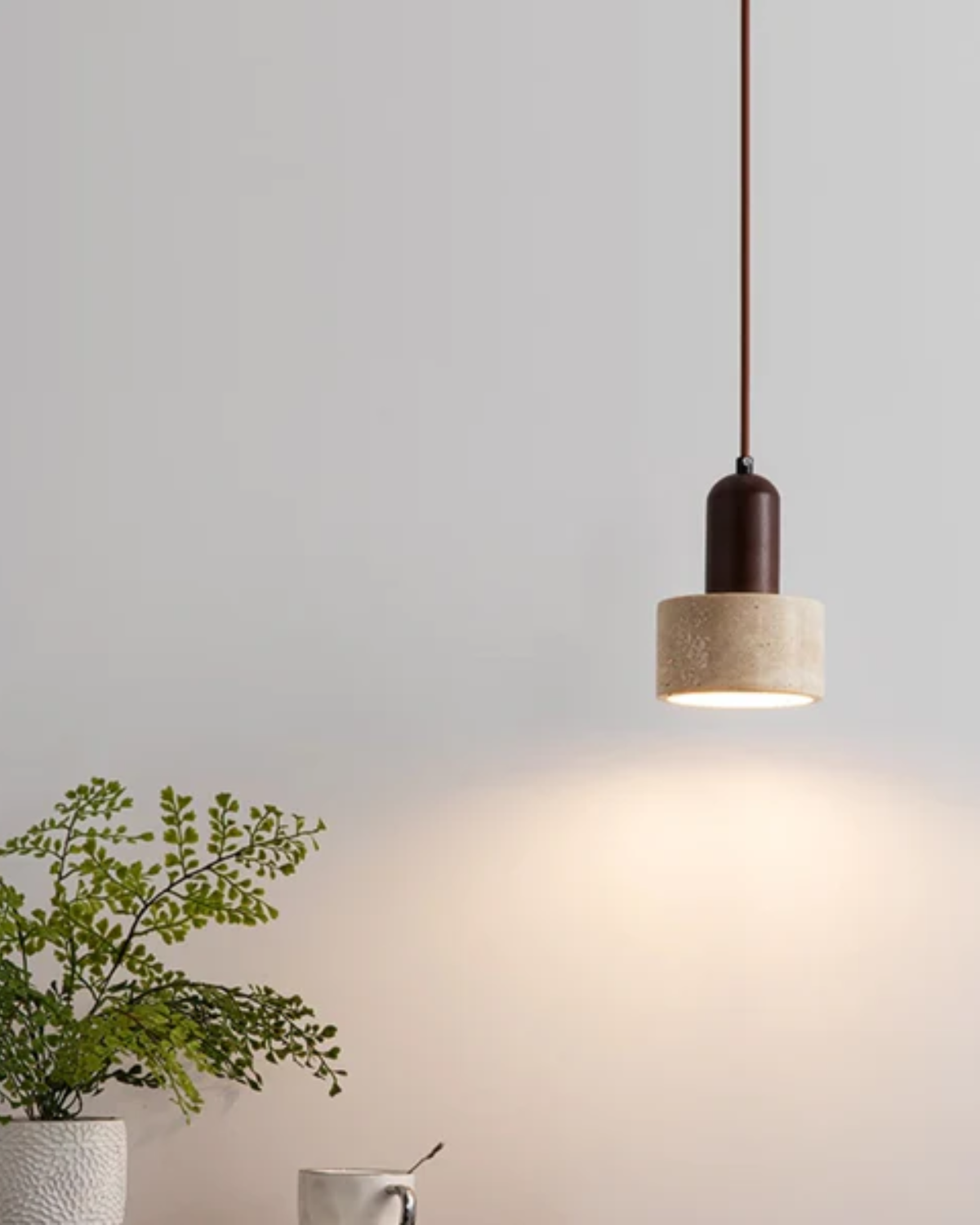 Suspension en Travertin Naturel, Design Minimaliste, E27