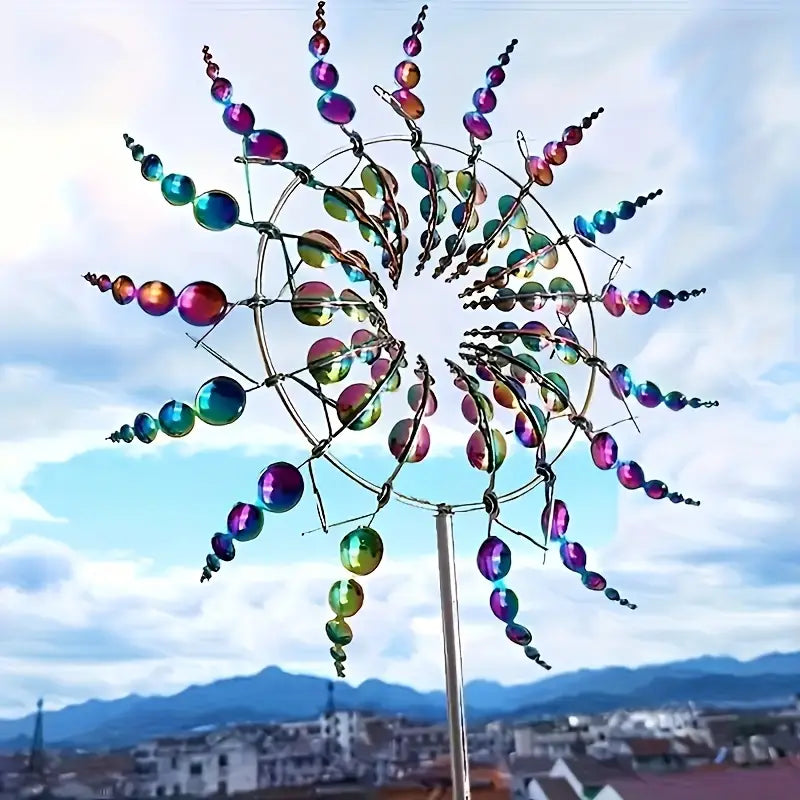 Girouette de Jardin Rotative Multicolore – Sculpture extérieure cinétique en métal