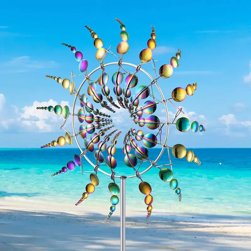 Girouette de Jardin Rotative Multicolore – Sculpture extérieure cinétique en métal