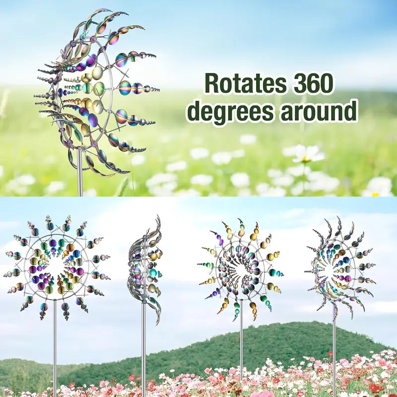 Girouette de Jardin Rotative Multicolore – Sculpture extérieure cinétique en métal