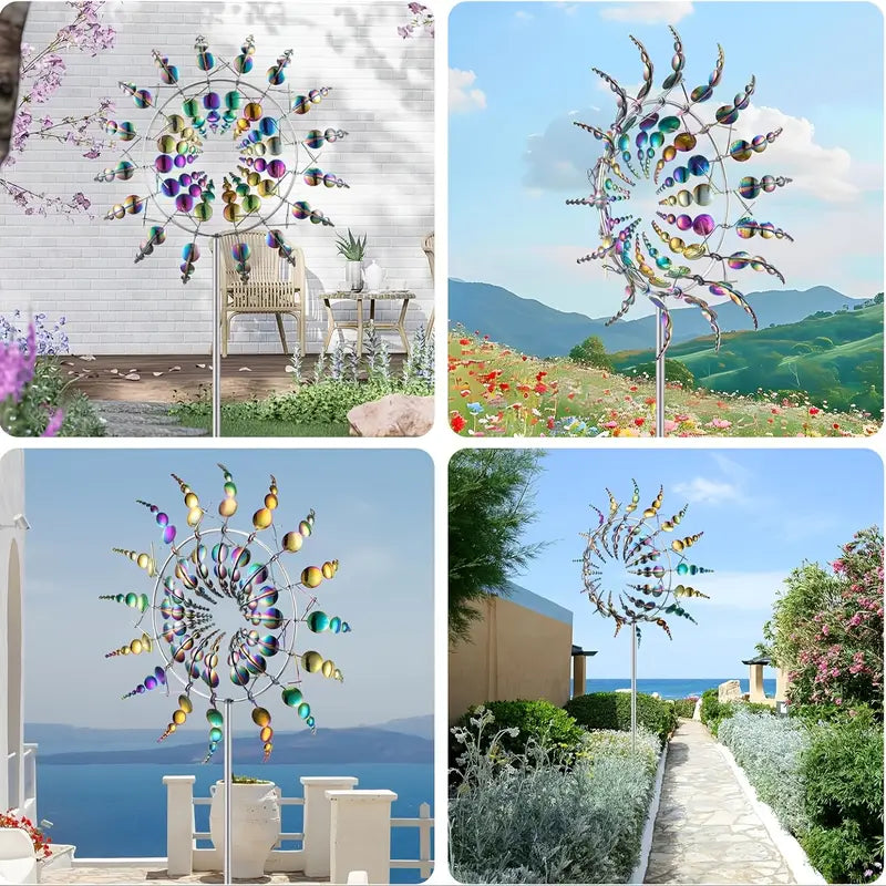 Girouette de Jardin Rotative Multicolore – Sculpture extérieure cinétique en métal