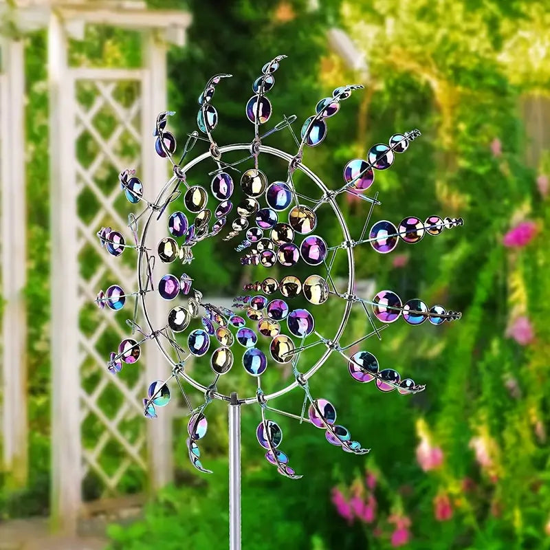 Girouette de Jardin Rotative Multicolore – Sculpture extérieure cinétique en métal