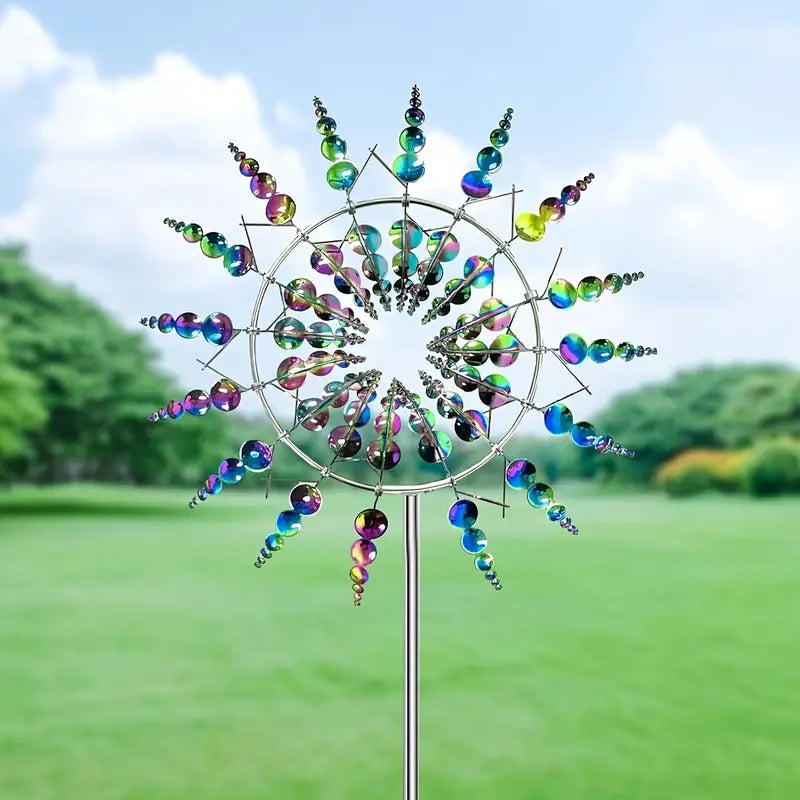 Girouette de Jardin Rotative Multicolore – Sculpture extérieure cinétique en métal