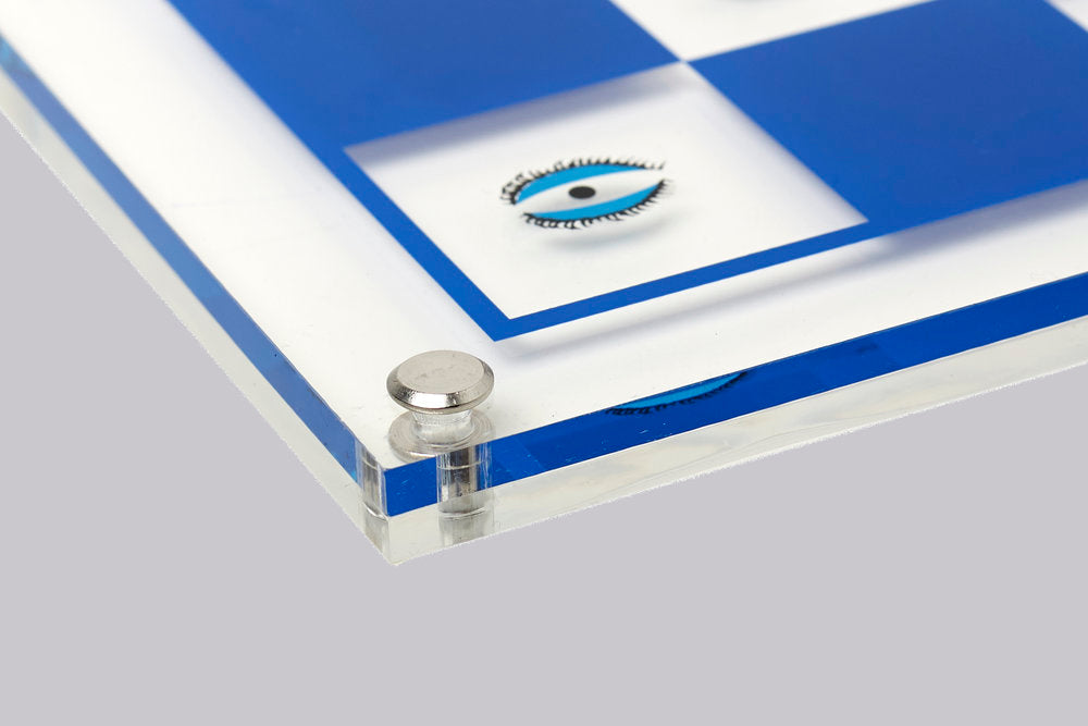 Échiquier Acrylique Bleu, Design Moderne Œil