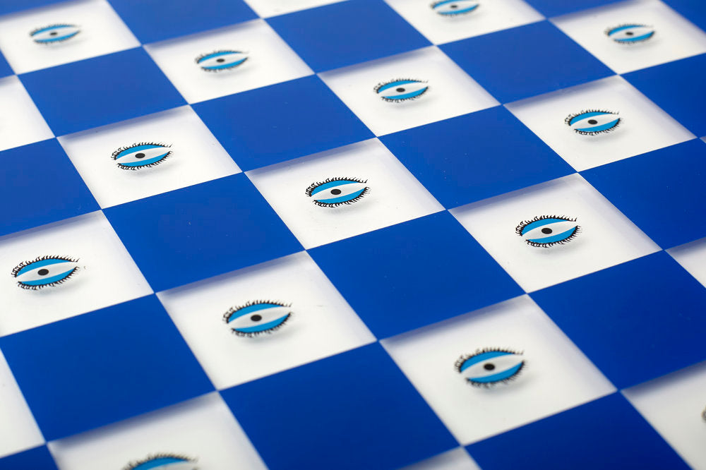 Échiquier Acrylique Bleu, Design Moderne Œil