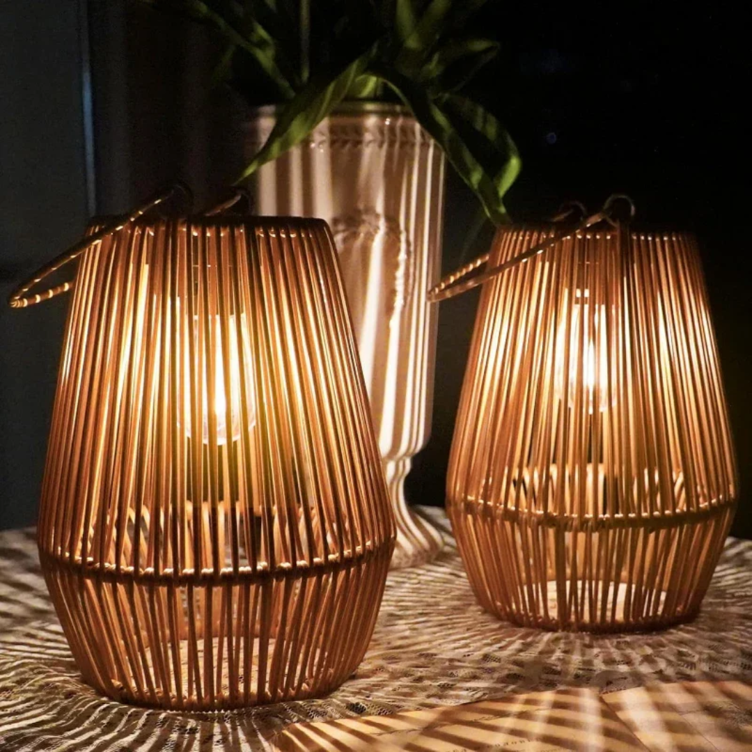 Lanterne Solaire Jardin en Roseau, LED Étanche