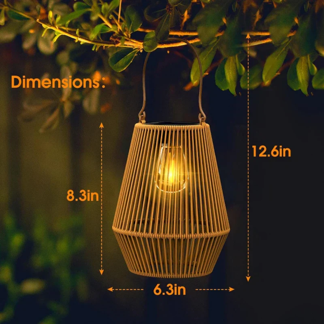 Lanterne Solaire Jardin en Roseau, LED Étanche