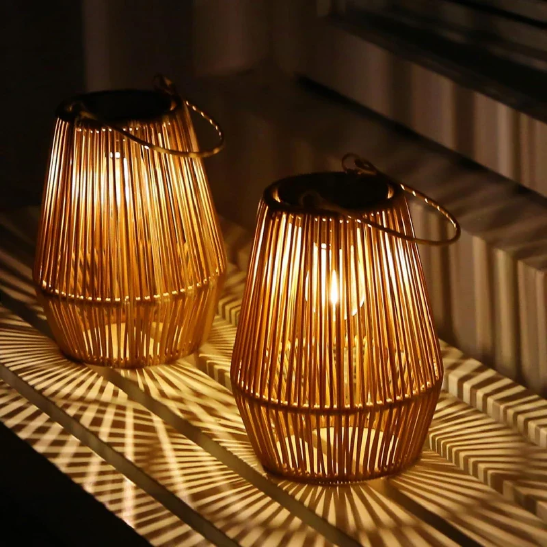 Lanterne Solaire Jardin en Roseau, LED Étanche