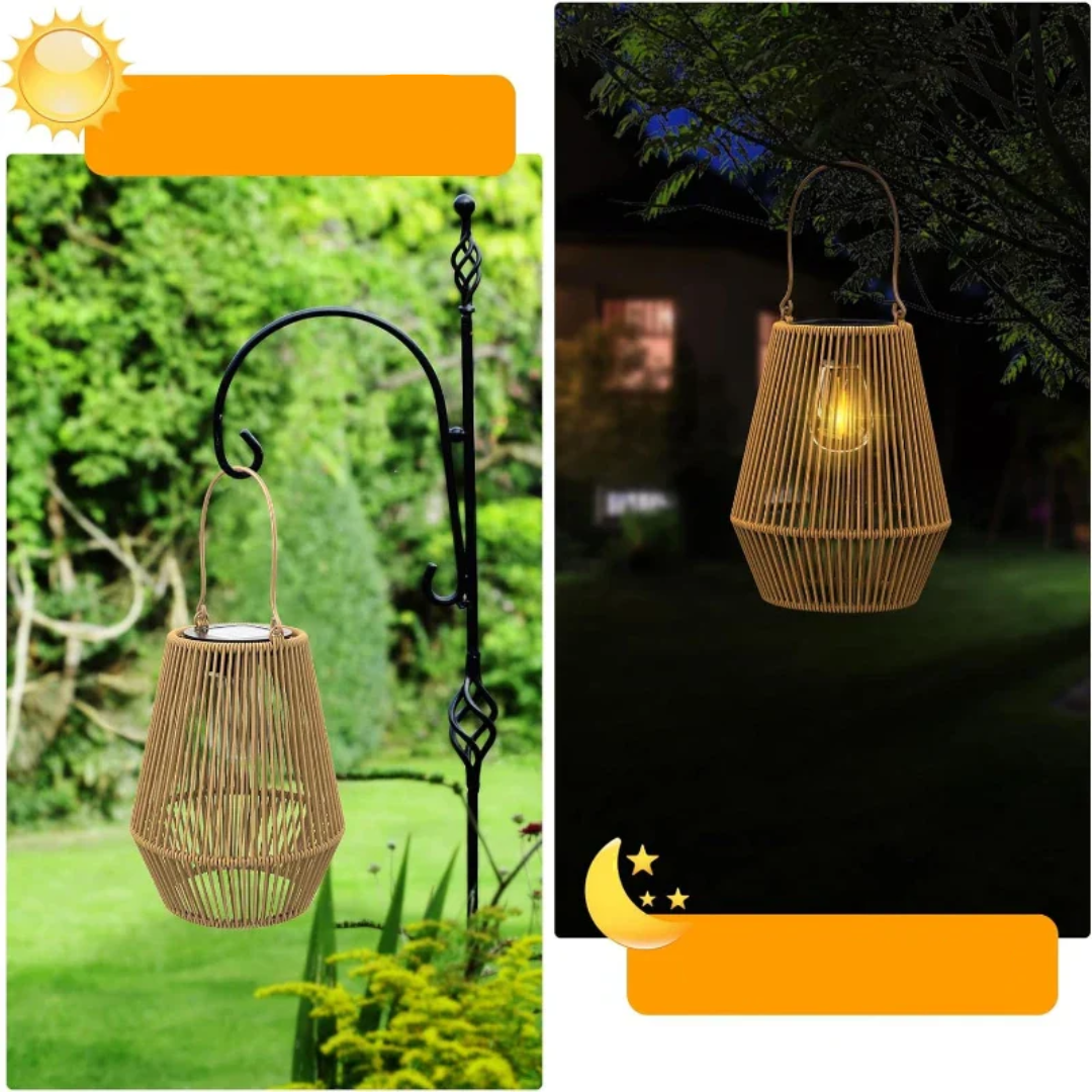 Lanterne Solaire Jardin en Roseau, LED Étanche