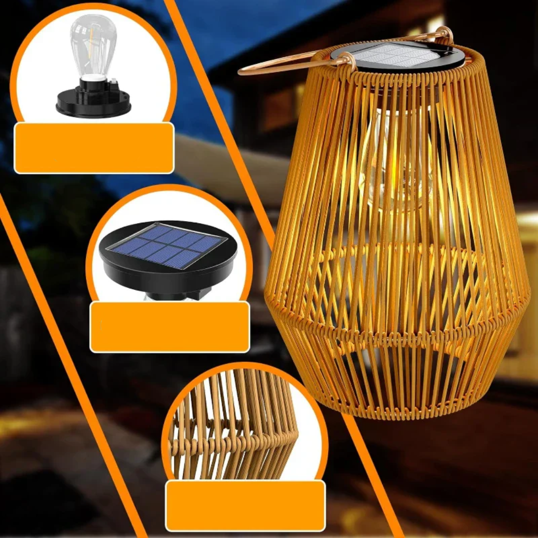 Lanterne Solaire Jardin en Roseau, LED Étanche