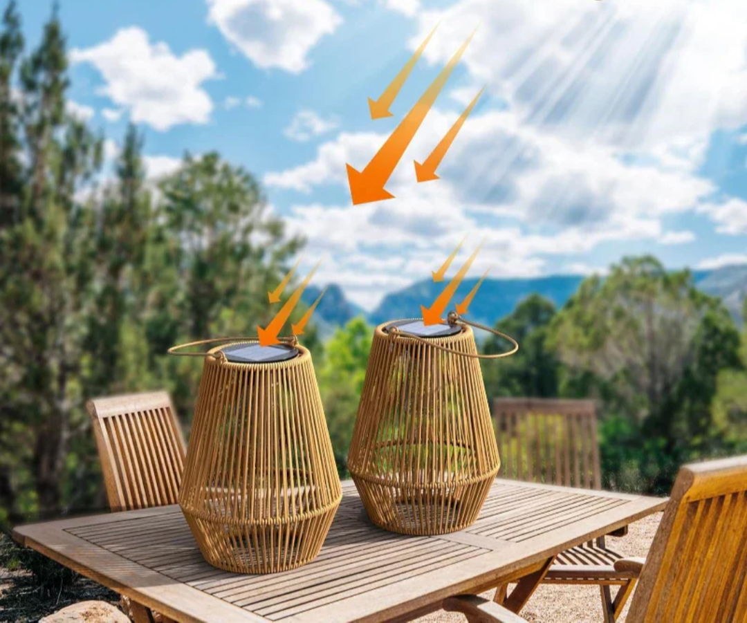 Lanterne Solaire Jardin en Roseau, LED Étanche