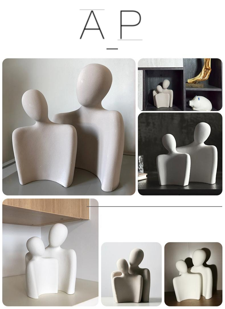 Sculpture Abstraite Couple Enlacé – Céramique Moderne & Émotionnelle pour Décoration Intérieure