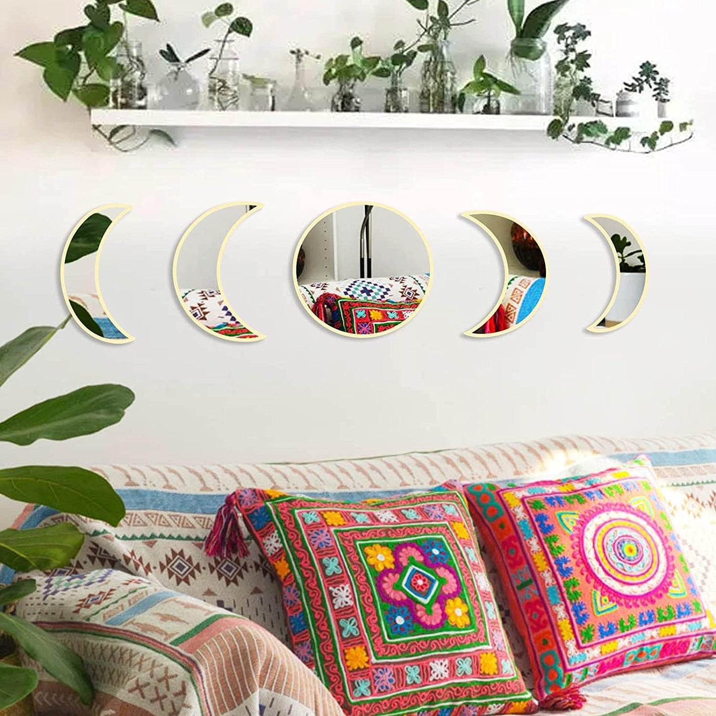 Miroirs Phases de Lune, Lot de 5, Style Bohème Chic