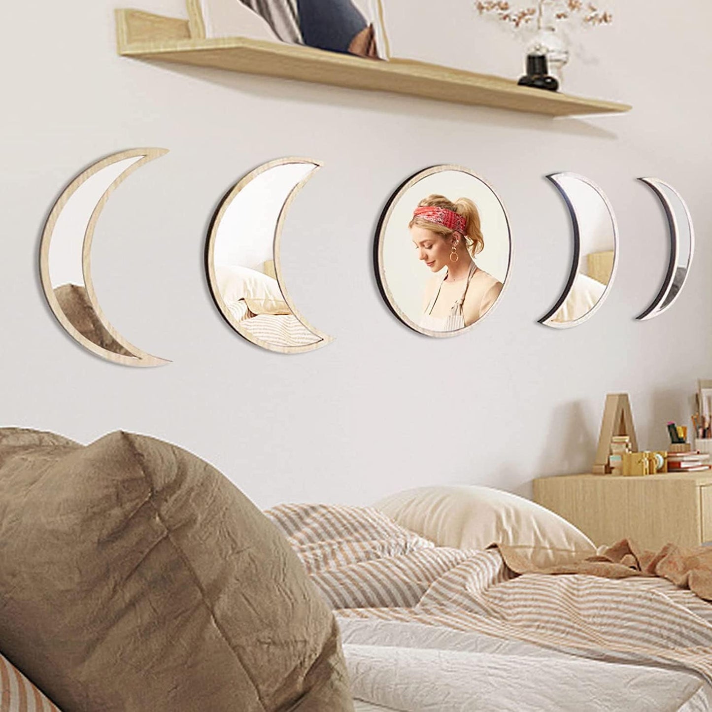 Miroirs Phases de Lune, Lot de 5, Style Bohème Chic