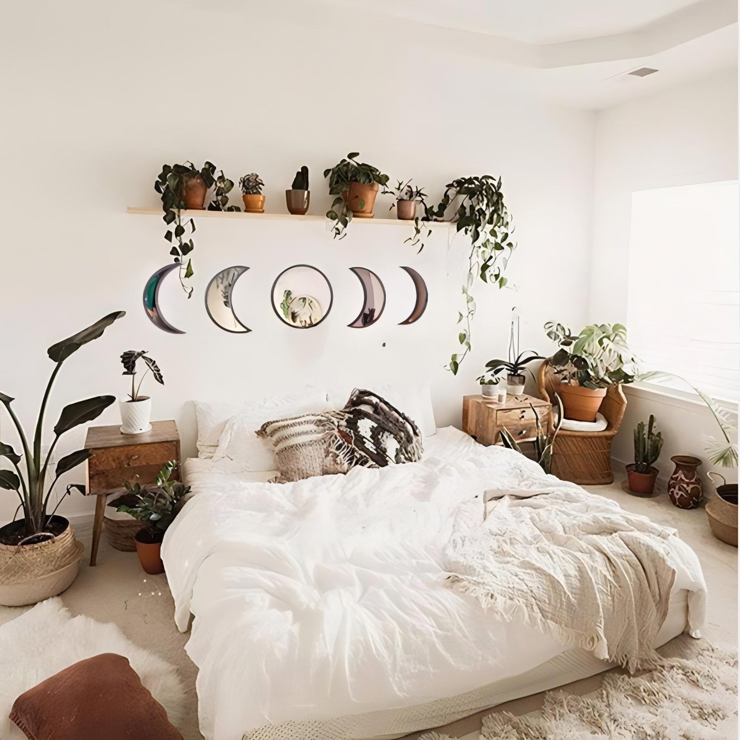 Miroirs Phases de Lune, Lot de 5, Style Bohème Chic
