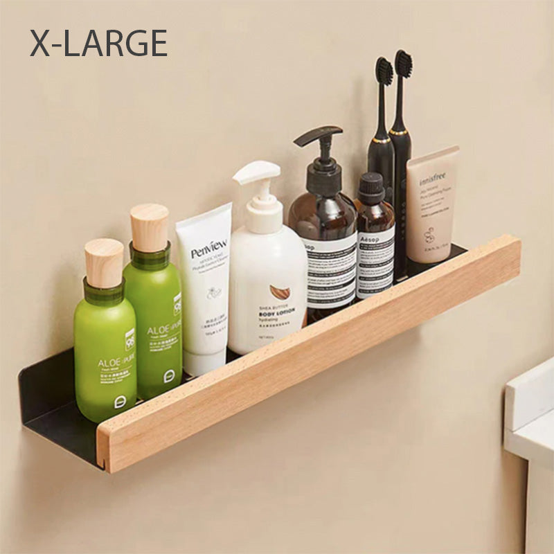 Étagère Murale Salle de Bain, Aluminium et Bois Massif