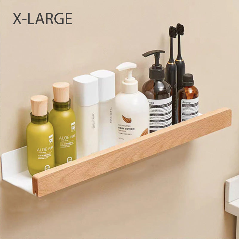 Étagère Murale Salle de Bain, Aluminium et Bois Massif