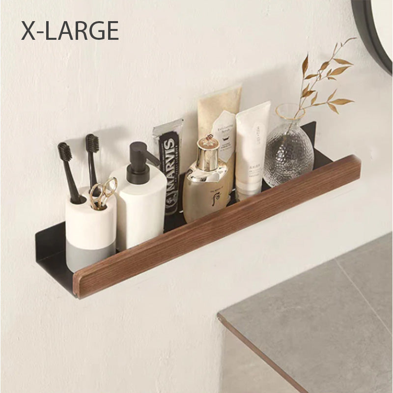 Étagère Murale Salle de Bain, Aluminium et Bois Massif