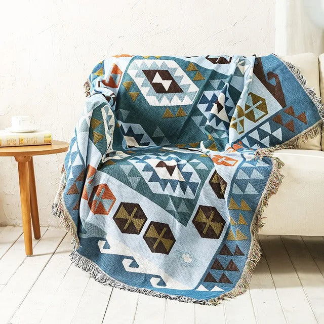Plaid La Bohème Jacquard, Coton & Polyester, Franges Colorées