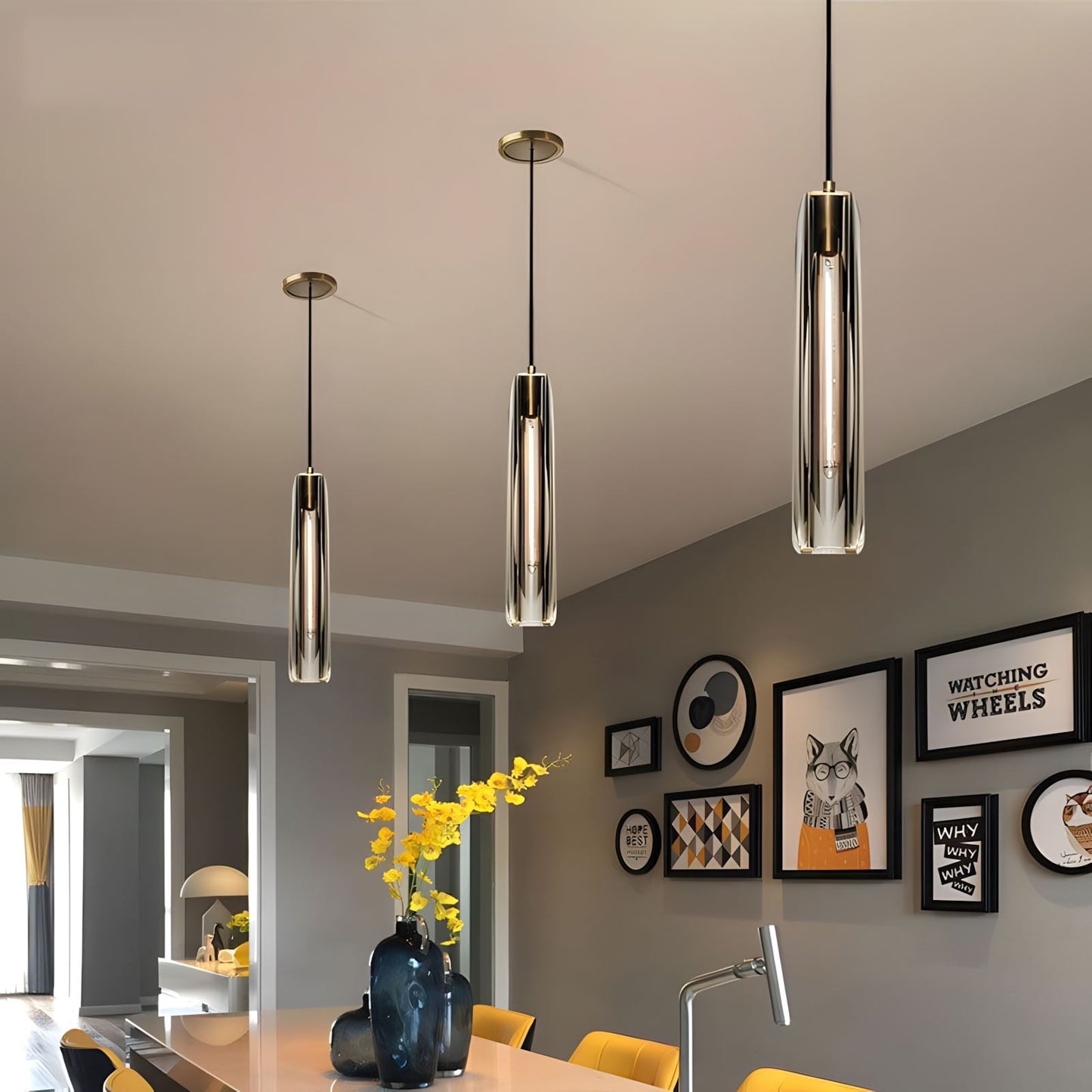 Suspension Moderne Verre K9 Laiton Fumé ou Clair