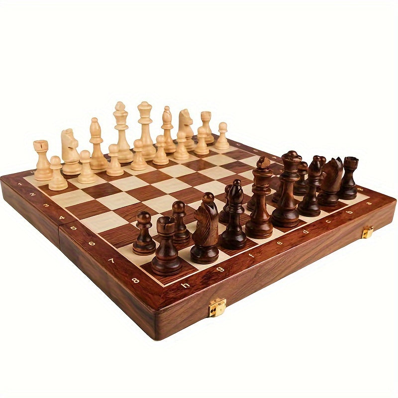 Échiquier en Bois Massif, Pièces Sculptées, Coffret